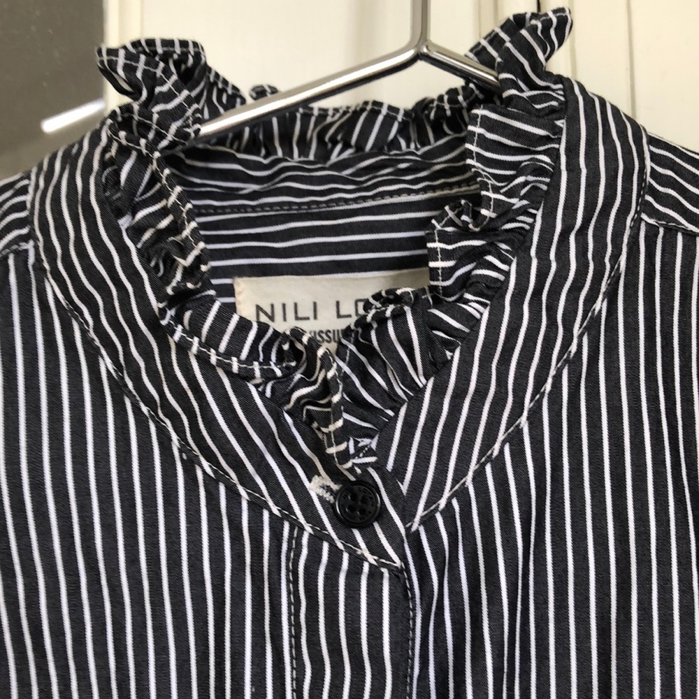Nili Lotan Black and White Striped Blouse